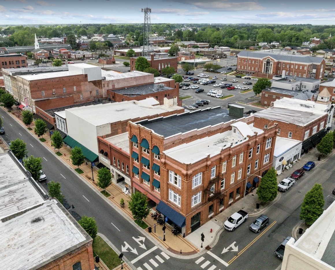 Aerial view of The West Main and downtown Washington, North Carolina